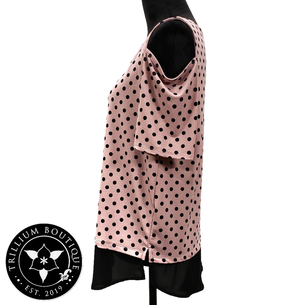 Adrianna Papell Cold-Shoulder Polka Dot Top Medium - Picture 4 of 7